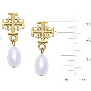 Susan Shaw Gold and White Cross Drop Earrings